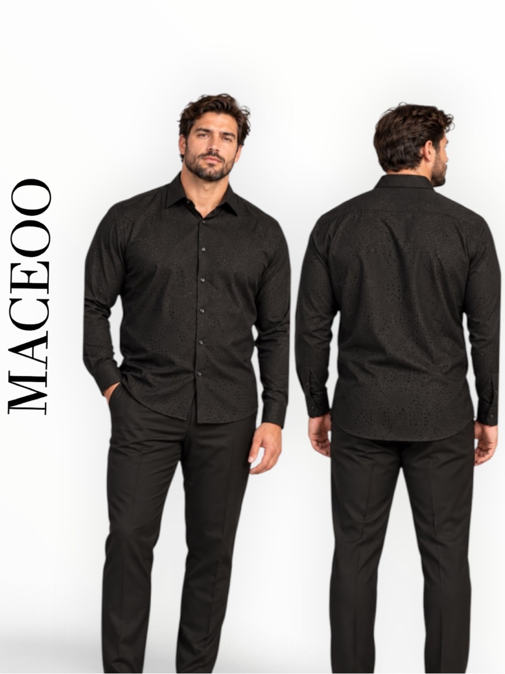 Maceoo Black Italian Jacquard Dotted Dress Shirt 2XL NWT